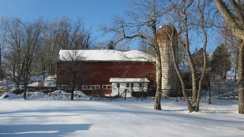 vernon valley farm – barn and silo in snow